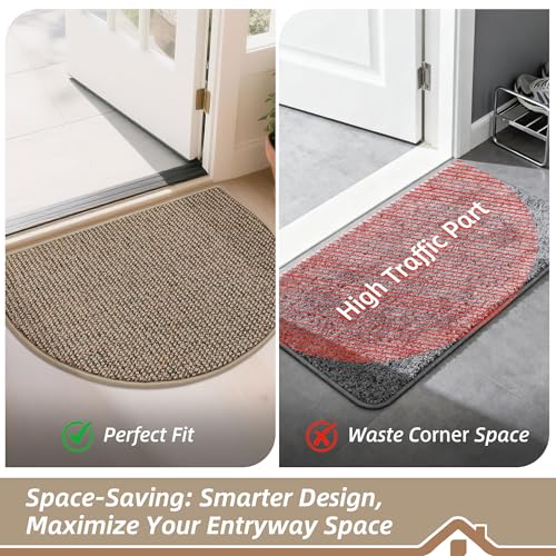 Half Circle Dirt Trapper Indoor Door Mat 17" x 30" - Non-Slip Entryway Rug