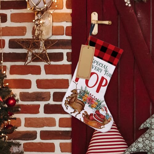 LyoGao Burlap Christmas Stocking Gift with Deer & Santa - Red Buffalo Plaid, B12, 16 x 12 in