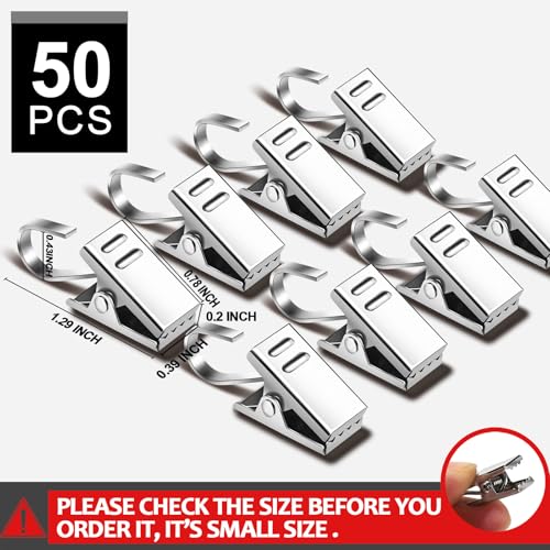 50 PCS Stainless Steel Curtain Clips with Hooks - Strong Grip Hangers