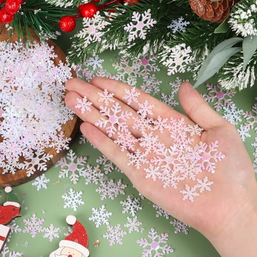 CCINEE 800pcs Snowflake Confetti - 3 Sizes White Glitter Decor for Christmas & Parties