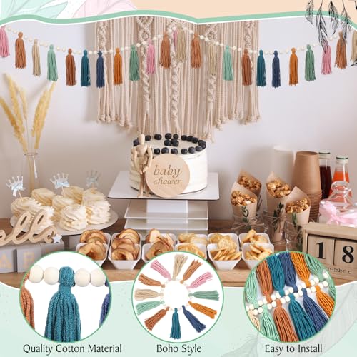3 Pcs Boho Wood Bead Tassel Garland - Decorative Wall Hanging Decor