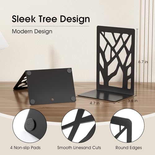 Decorative Tree Metal Bookends - Heavy Duty Non-Skid Bookends (2 Pairs)