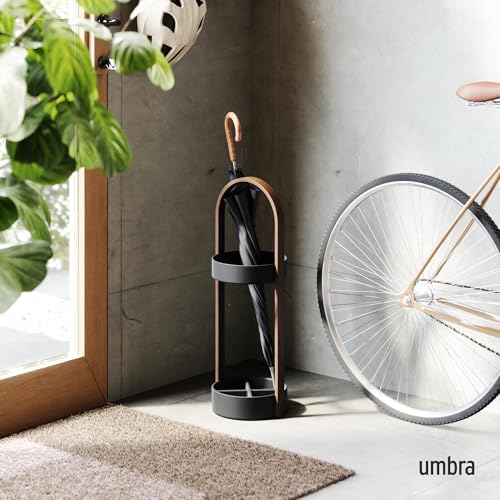 Modern Umbrella Stand with Wood Handle, 27-Inch Space-Saving Entryway Storage