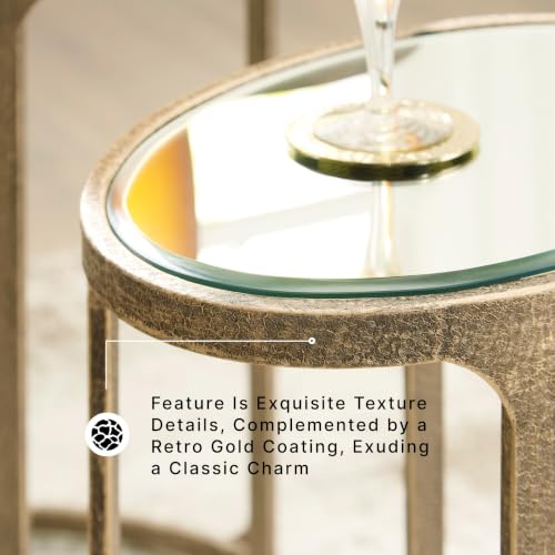 Oval Nesting Accent Table Set of 2, Gold Metal Frame with Beveled Mirror Tops