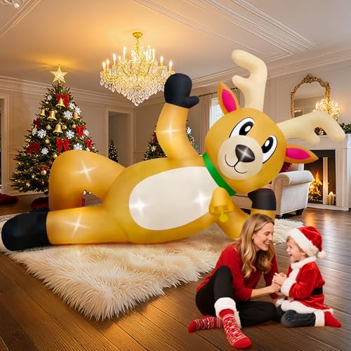 Kalolary 10.5ft Long Lying Reindeer Christmas Inflatable with Lights (Variation: Lying Reindeer)