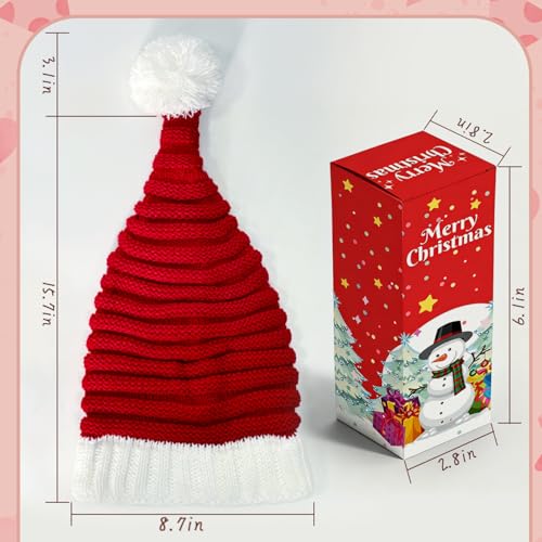 Knit Santa Hat Christmas Beanie for Adults with Gift Box – Red Xmas Party Hat