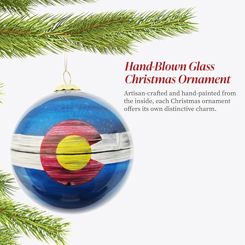 Hand Painted Colorado State Flag Ornament – Distressed Colorado Flag Glass Hanging Christmas Ball, Great for Gifting (Art Studio Company)