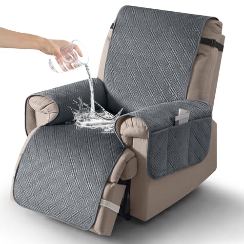 Waterproof Recliner Covers - Washable Stretch Slipcovers, Gray - 23"