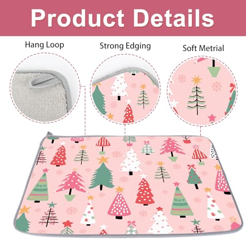 Whaline Christmas Dish Drying Mat Pink Cartoon Xmas Pine Tree
