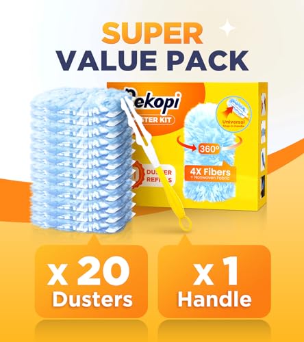 Heavy Duty 360 Microfiber Duster Starter Kit - 20 Refills with Handle