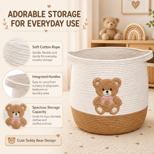 Large Teddy Bear Cotton Rope Nursery Storage Basket - 15.7" x 17"