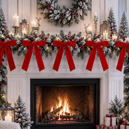 KINDSIGN Red Velvet Christmas Bows 30-Pack for Tree Decor – 5x7 Inches