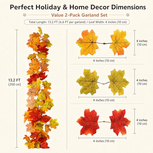 Artificial Maple Leaf Garland 2-Pack - 5.9ft Autumn Thanksgiving Decor