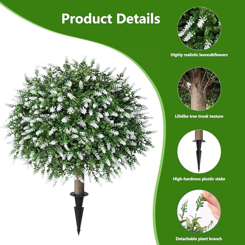 26-Inch Artificial Boxwood Topiary Ball Trees with Lavender, 2 Pack