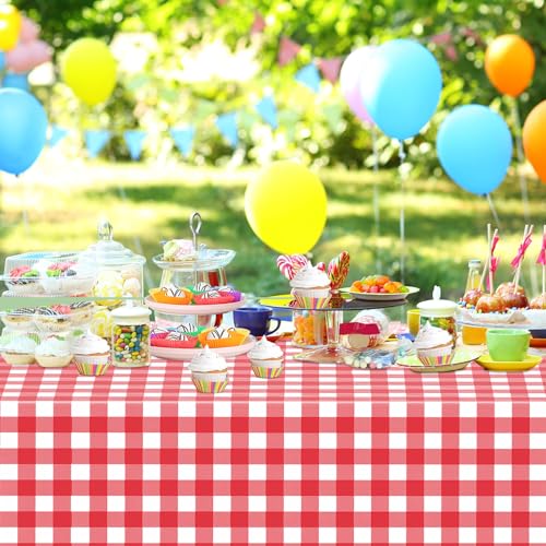 Red Gingham Disposable Tablecloth 2-Pack - 54 x 108 In Rectangular Table Cover