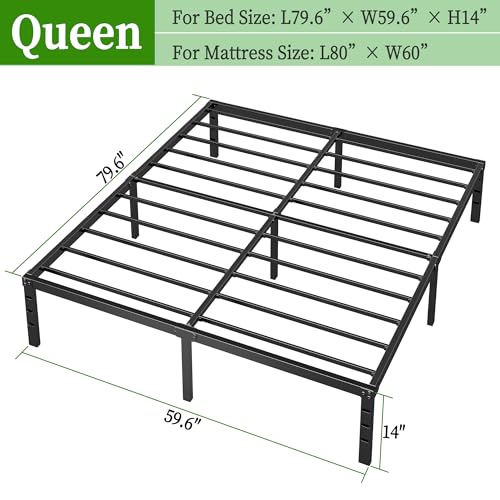 Chroark Metal Platform Bed Frame Queen Size, 14 Inch Heavy Duty Steel