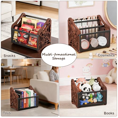 3-Compartment Wood and Metal Magazine Rack Floor Organizer with Handles