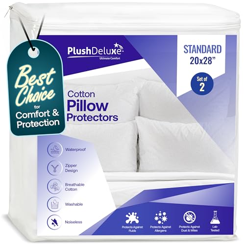 Waterproof Pillow Protectors - Standard Size 20x28 - Soft Cotton Terry Set of 2