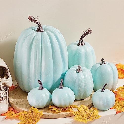 7-Piece Artificial Pumpkin Set for Fall Harvest and Halloween Decor