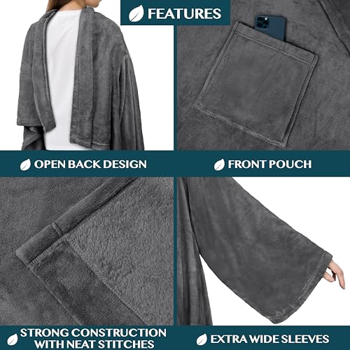 Wearable Fleece Blanket with Sleeves for Adults, Cozy Warm Wrap Throw