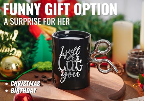 Onebttl Hairstylist Gifts Funny Coffee Mug - Black-Cut, 13.5oz Ceramic Hairdresser Mug for Christmas/Birthday