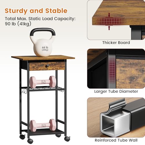 4-Tier Microwave Cart with Adjustable Shelf and Rolling Storage Drawer