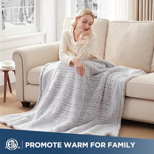 Electric Heated Throw Blanket, 6 Heat Settings, Soft Plush Sherpa, 50x60"