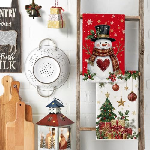 Snowman Christmas Kitchen Towels Set of 4 - 18x26 Inches, Absorbent & Decorative