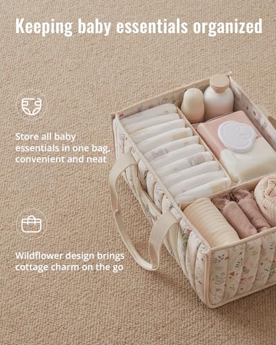 Floral Diaper Caddy Organizer Quilted Nursery Storage Basket Beige