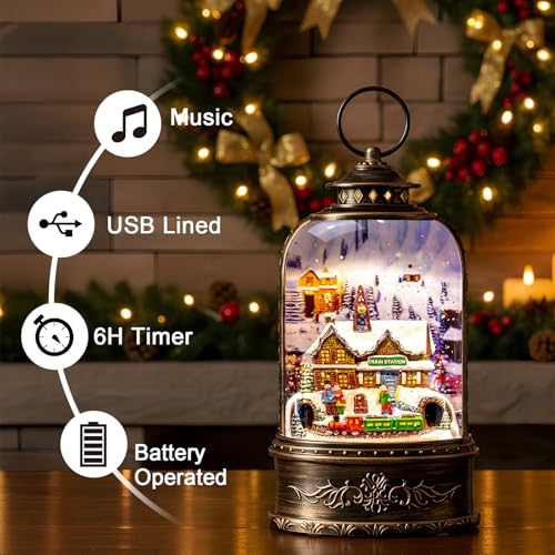 Lighted Musical Christmas Snow Globe Water Lantern - Train Station