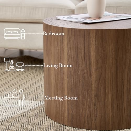 Round Wooden Nesting Coffee Table Set of 2, Walnut Finish End Tables