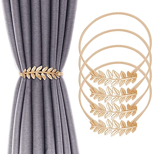 4-Pack Gold Leaf Curtain Tiebacks, Elastic Spring Curtain Holdbacks for Drapes