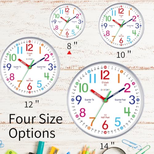Kids Learning Wall Clock - 8 Inch Silent Non-Ticking Analog Teaching Clock