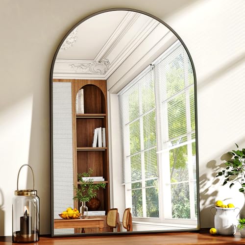 24x36 Arched Wall Mirror - Black Metal Frame Vanity Mirror for Bathroom