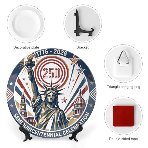 8-Inch Patriotic 250th Anniversary Decorative Plate with Display Stand