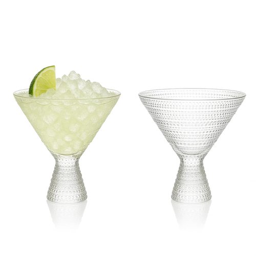 LEMONSODA Hobnail Pink/Clear Martini Glasses Vintage Cocktail Glasses (9oz) for Martini, Cocktail, Margarita, Cosmopolitan, Manhattan (Clear, Set of 2)