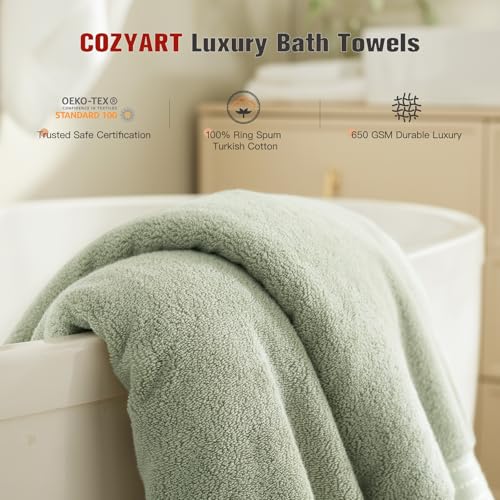 4-Piece Turkish Cotton Bath Towel Set, 650 GSM Sage Green Luxury Towels