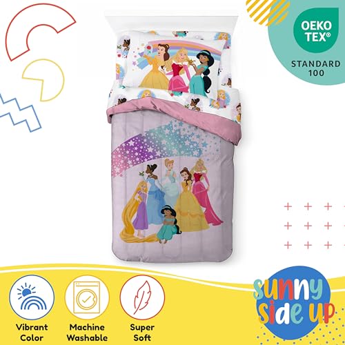 Pink Disney Princess Twin Comforter Set - 5 Piece Kids Bedding with Sheets & Pillow Shams