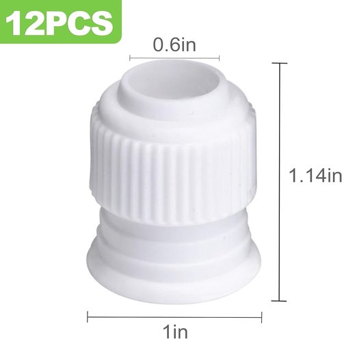 Couplers for Piping Bags by Skiennix - 12 Pcs Plastic Cake Decorating Set | Standard Icing Tips, 1.2 x 1 Inch