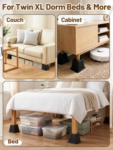 Heavy Duty 4-Inch Bed & Furniture Risers (4 Pack, 3000 lbs Capacity)