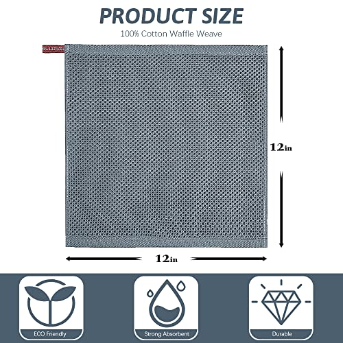 6-Pack Cotton Waffle Weave Kitchen Dishcloths, 12x12 Inch Absorbent Dish Towels