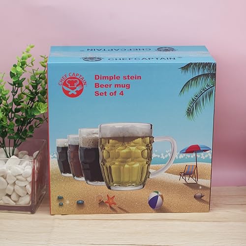 20 oz Dimple Glass Beer Mugs, Set of 4