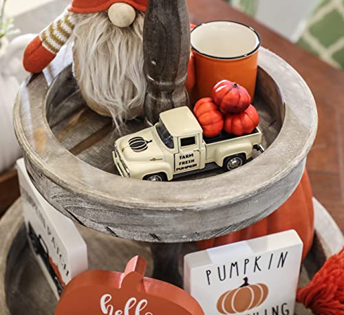 Mini Metal Farm Truck Decor with 3 Pumpkins for Fall Tiered Tray Display