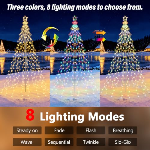 Flacchi 10 ft Outdoor Christmas Tree Lights with Pole — Warm White & Multicolor