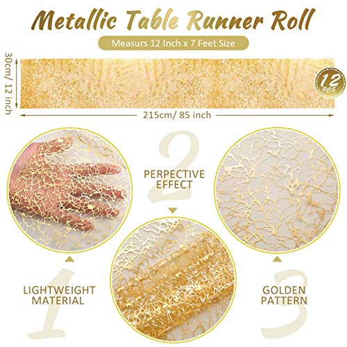 Chumia 12 Pcs Gold Table Runners 12 x 85 Inch Sequin Glitter Decor