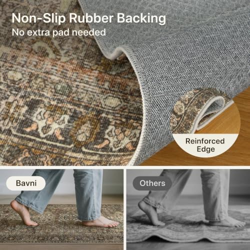 2x5 Vintage Washable Runner Rug, Non-Slip Low Pile Hallway Carpet
