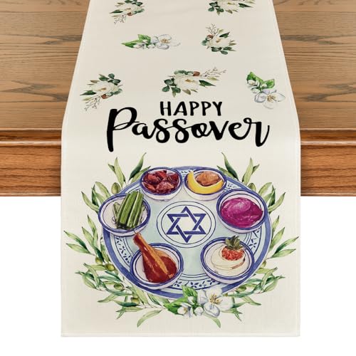 Artoid Mode Seder Plate Flower Happy Passover Table Runner 13x72