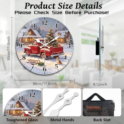 Peacoblue Christmas Wall Clock 12 inch Battery Operated – Frameless Silent Non-Ticking