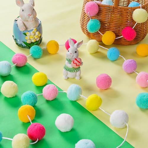 Large Spring Felt Ball Garland (13ft) - Colorful Pom Pom Hanging Decor