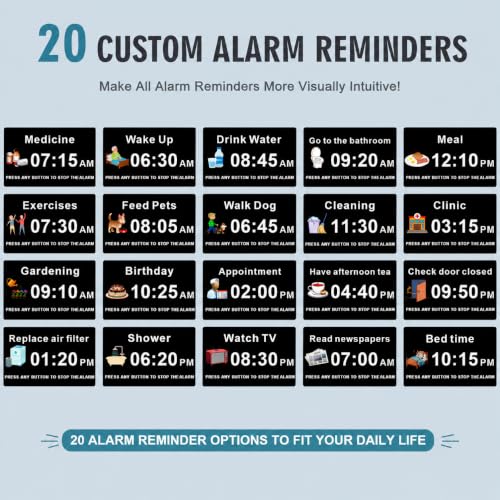7 Inch HD Digital Day Calendar Clock for Seniors Elderly with 20 Alarms